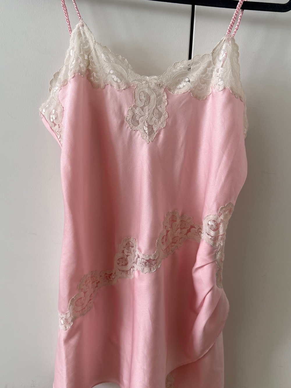 Victoria's Secret Vintage Gold Label Pink Satin Chemise with Cream Lace | size S - Picture 2 of 9
